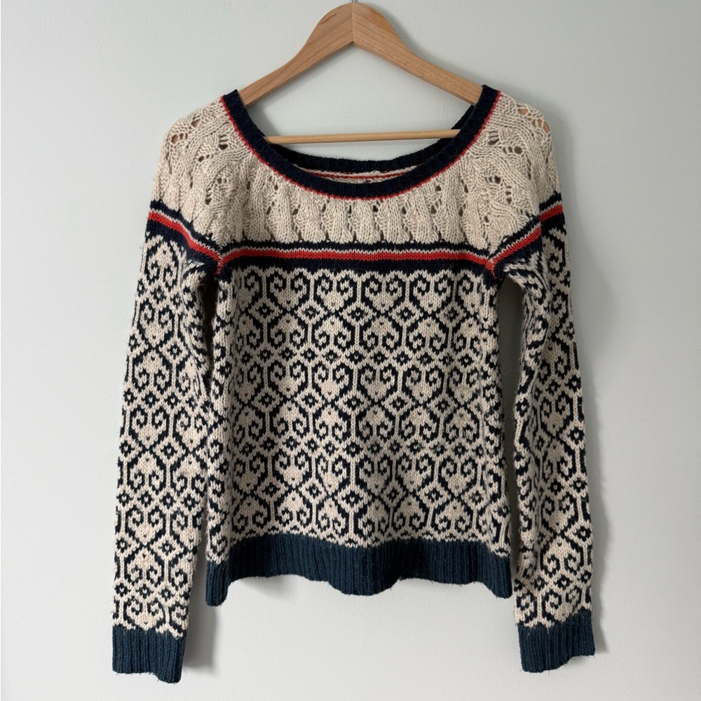 American Eagle Outfitters Navy and Cream Knit Sweater